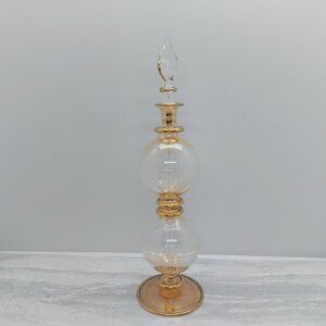 Vintage Egyptian Glass Perfume Bottle Footed Double Bulb Glass Stopper
